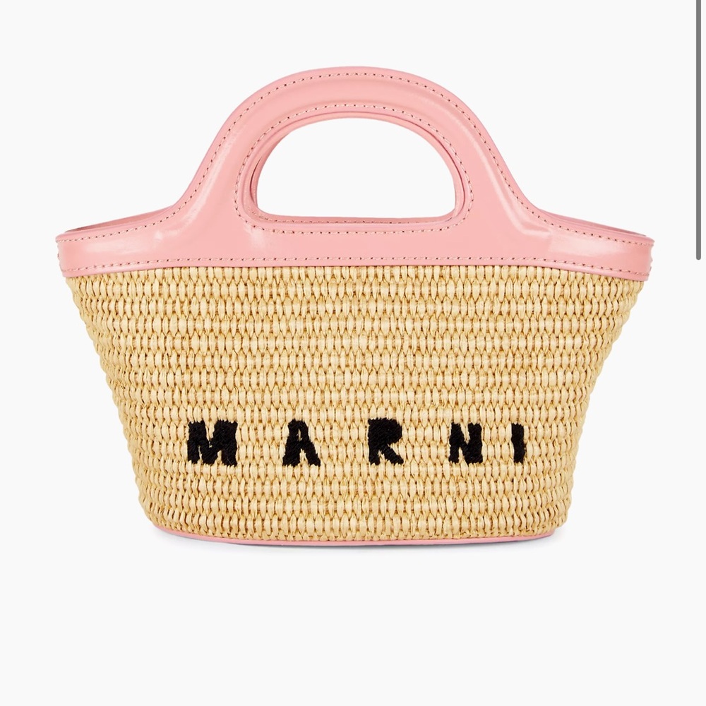 Marni Beach Raffia Trendy bag Black letter Pink leather